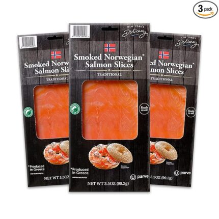 3.5 Oz. Pre-Sliced Traditional New York's Delicacy Norwegian Smoked Salmon Slices, Traditional Natural